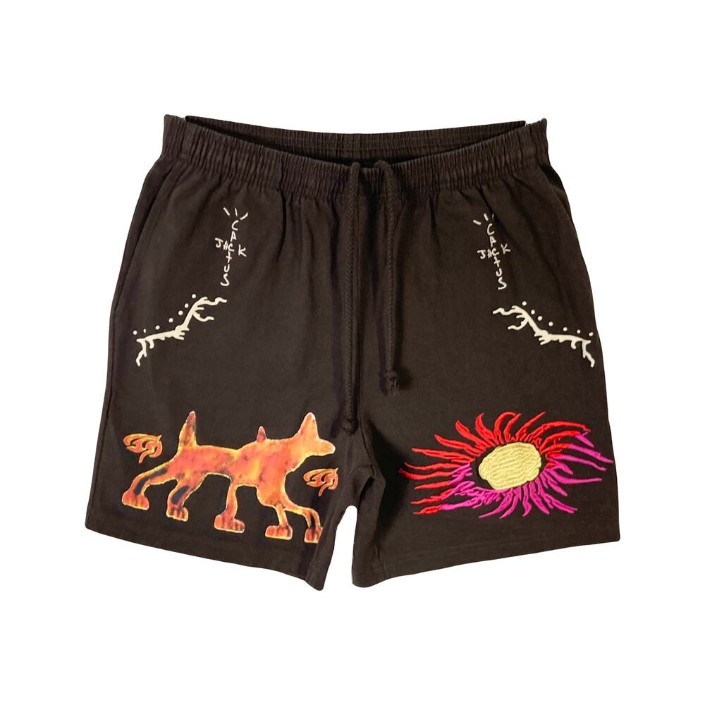 NWOT TRAVIS SCOTT CACTUS JACK Shorts Men S Brown Logo Art Pull On Cotton Pockets